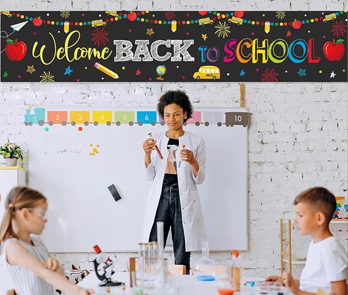Welcome Back to School Decorations Banner Backdrop | Black First Day of School - Image 5