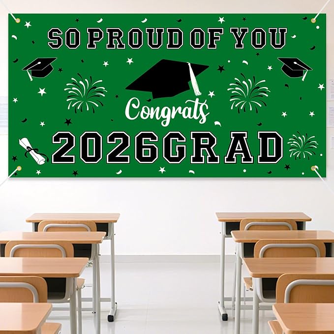Graduation Decorations 2026 Green Graduation Banner 66.1" x 33.8" Graduation - Image 3
