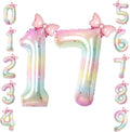 40" Giant Pastel Rainbow Number 17 Balloon Foil Pink Bow Decor Kit | by TNCDJKPA