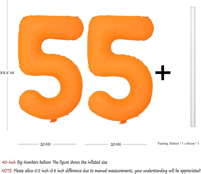 Orange Birthday Number 55 Balloon 40IN Fluorescent Orange 55 Balloon | - Image 2