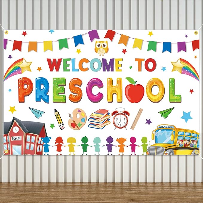 Welcome to Preschool Backdrop Banner First Day of School Party Decorations | - Image 6