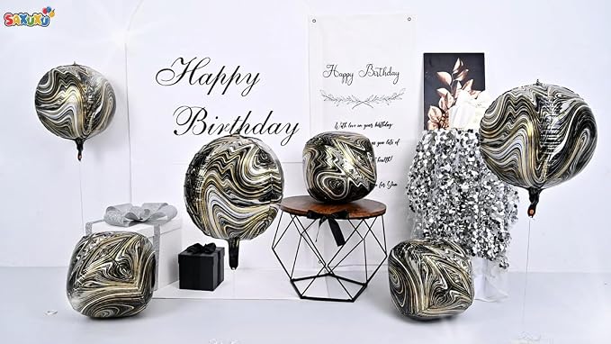 Black Gold and White Balloons Foil, 22Inch Metallic Balloons Printed, Round - Image 4