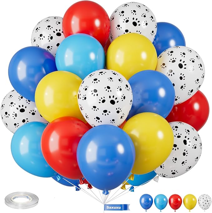 Paw Balloons, 12 Inch Yellow Blue and Red Balloons by Saxuxu