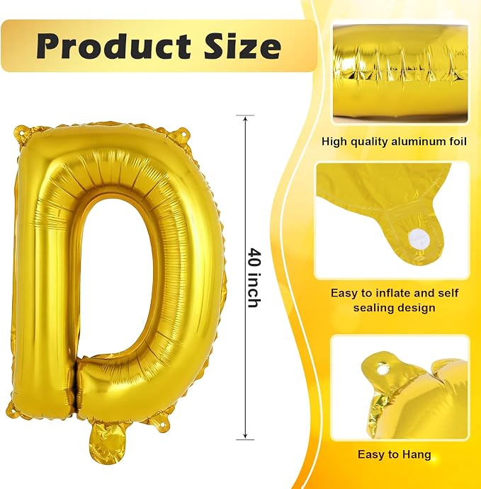 Gold Letter D Balloons, 40 Inch Large Foil Letter Balloons, Custom Phrase - Image 2