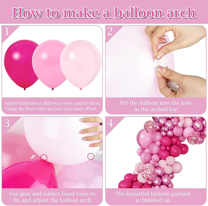 168pcs Hot Pink Balloon Garland Arch Kit Different Sizes | 18 12 10 5 inch - Image 3
