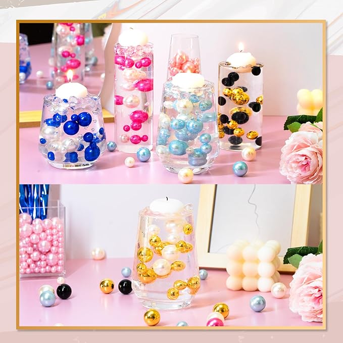 300Pcs Vase Filler Green No Hole Faux Pearl Beads for Vase Filling Decorations, Candle Centerpieces, Wedding Centerpieces, Home Party Decor (8/14/20mm)
