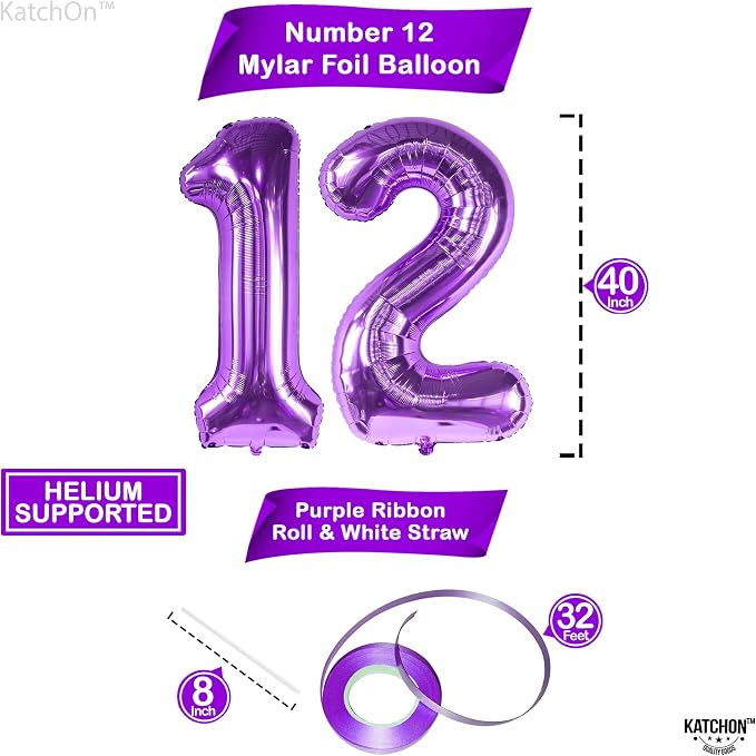 KatchOn Purple Number 12 Balloon 40 Inch, 12th Birthday Balloon Decor | 12th - Image 4