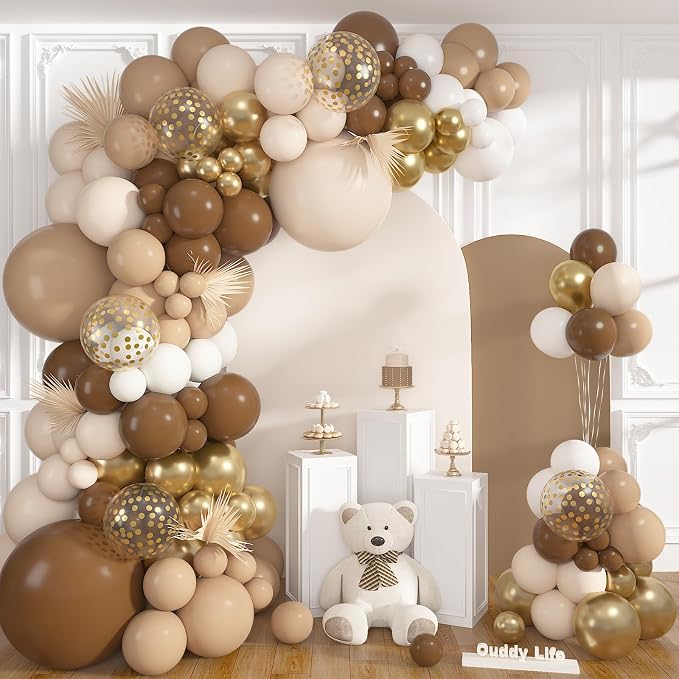 152Pcs Brown Balloons Arch Kit Different Size | Beige Nude Sand White Metallic by OUDDYLIFE