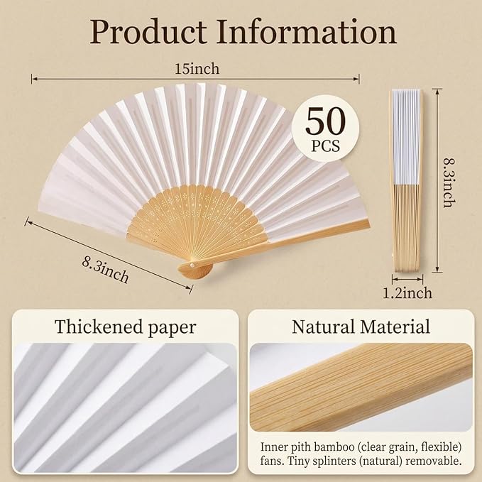 Paper Hand Fans, 8.3 Inch Foldable Handheld Fans - Image 2