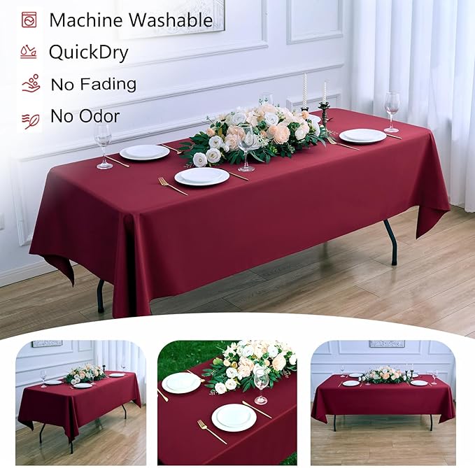 Burgundy 6 Pack Polyester Table Cloth 60 x 84 Inch, Rectangle Tablecloths for 6 Foot Tables Washable Table Cloth for Party Wedding