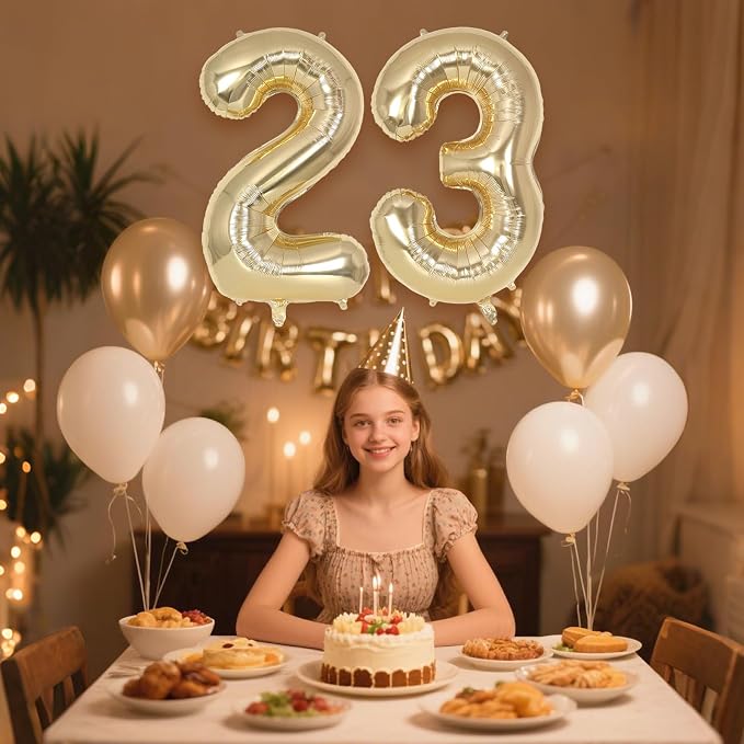 Champagne Gold Large Number 23 Balloon, 40 Inch Light Gold Foil Helium Number - Image 4