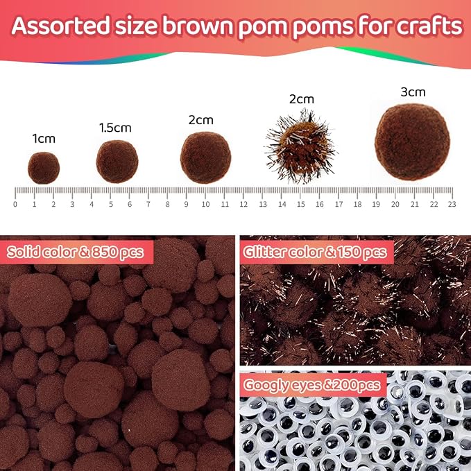 Iooleem Brown Pom Poms, Balls - Image 2