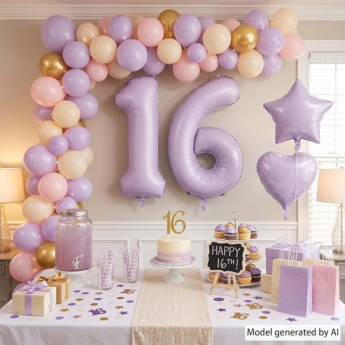Cream Purple Number 16 Balloon 40 Inch, Pastel Numeral - Image 3