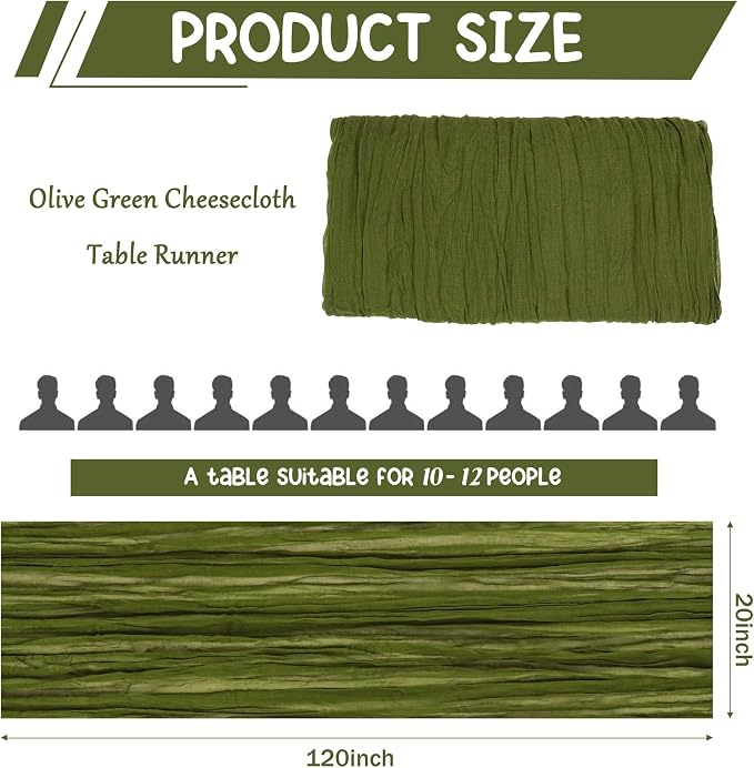 10 Pack Olive Green Cheesecloth Table Runner 10FT Boho Gauze Fabric Table - Image 2