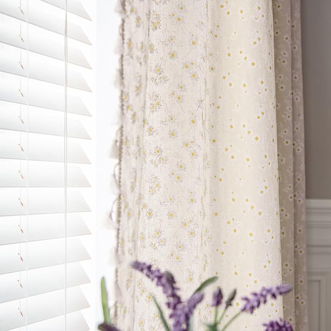 ENJOYBRIDAL Daisy Floral Curtains 63 Inch Length 4 Panels Short Drapes Tassel by ENJOYBRIDAL
