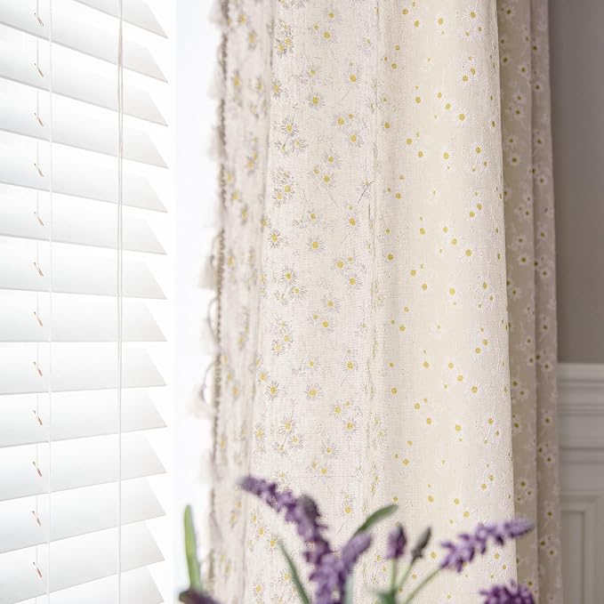 ENJOYBRIDAL Floral Curtains 84 Inch Length 2 Panels Tassel Drapes Rod Pocket by ENJOYBRIDAL
