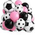 Pink Soccer Balloons, 12Inch Pastel Pink and Black White Football Print Latex by Lingqiang