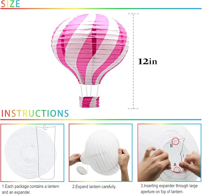8 Pcs Hot Air Balloon Paper Lanterns, 12 in Hanging Ceiling Party Decor Set | - Image 6