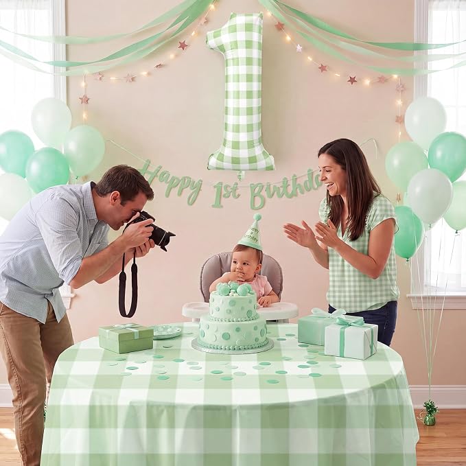 Jenaai 40 Inch Gingham 1st Balloon Large Number 1 Plaid Balloons - Image 5