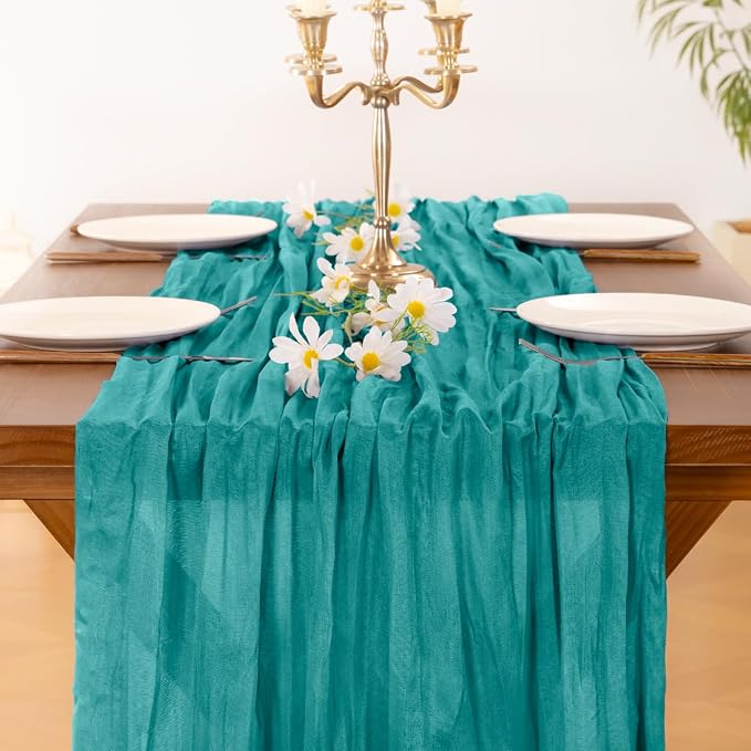 Cheesecloth Table Runner Summer Boho Wedding Birthday Party Home Decor | Teal - Image 5
