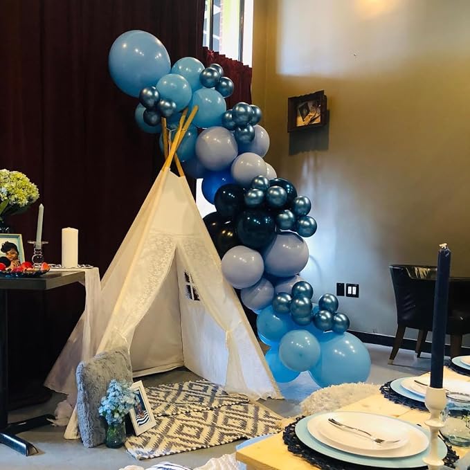 Blue Balloon Set, 12 Inch Metallic Chrome Light Royal Baby Dark Sky Matte - Image 8