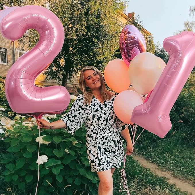 TONIFUL 40 Inch Pink Number 21 Balloon Large Foil 21st Birthday Decorations | - Image 4