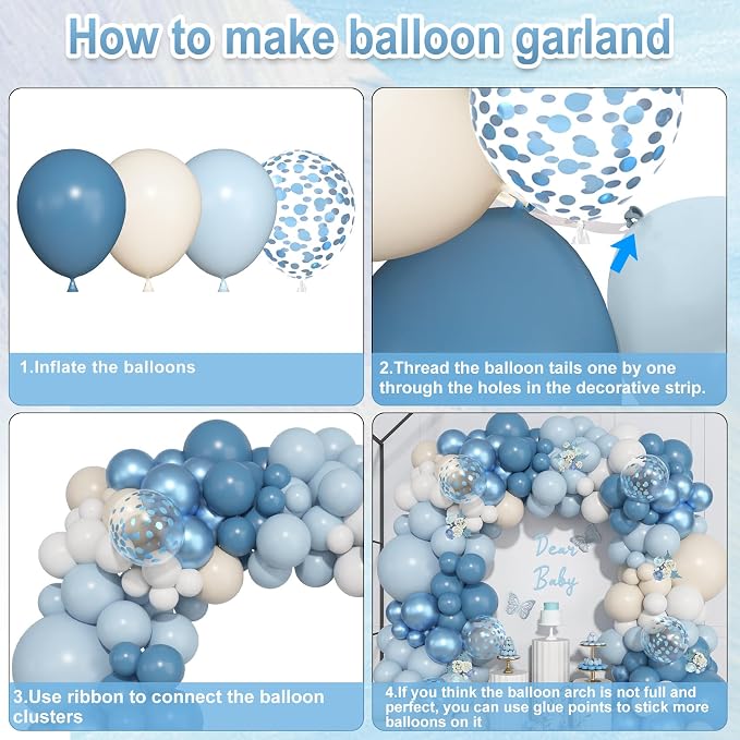 157Pcs Dusty Blue Balloons Garland Arch Kit Different Size | Baby Light - Image 7
