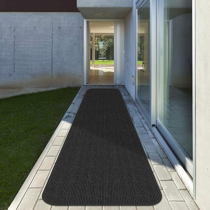 House, Home and More Indoor Outdoor Double-Ribbed Carpet Runner with Skid-Resistant Rubber Backing - Smokey Black - 3 Feet x 25 Feet