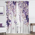 Purple Floral Sheer Curtains 84 Inch Length 2 Panels, Eucalyptus Leaves by GOLDLAWN