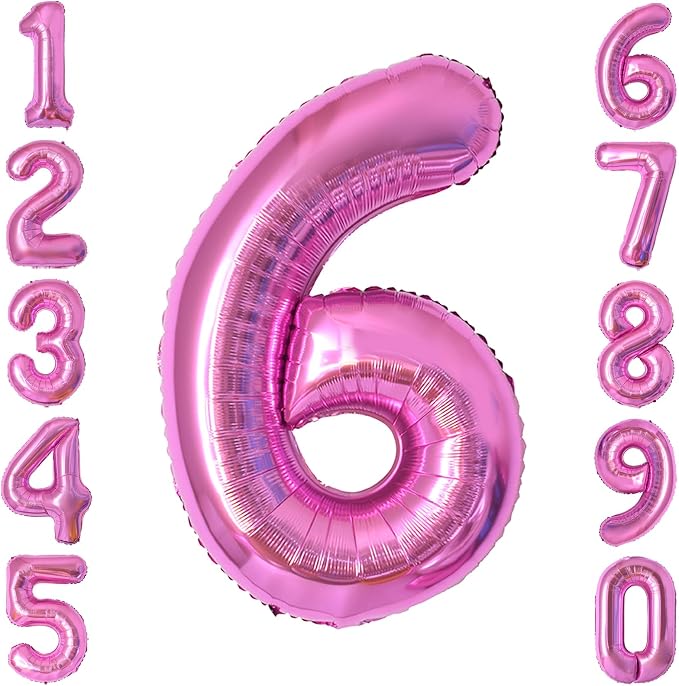 Pink Number 6 Balloon 40 Inch, Shiny Metallic Digit Party Supplies | Radiant by Unknown