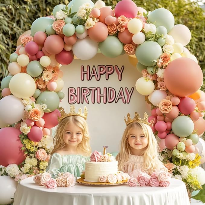Green Pink White Balloons Arch Kit, Double Stuffed, Party. | Sage Green - Image 5