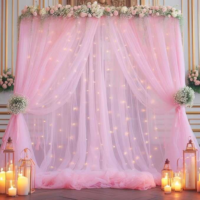 20x10ft Baby Pink Tulle Backdrop Curtain by Partisky