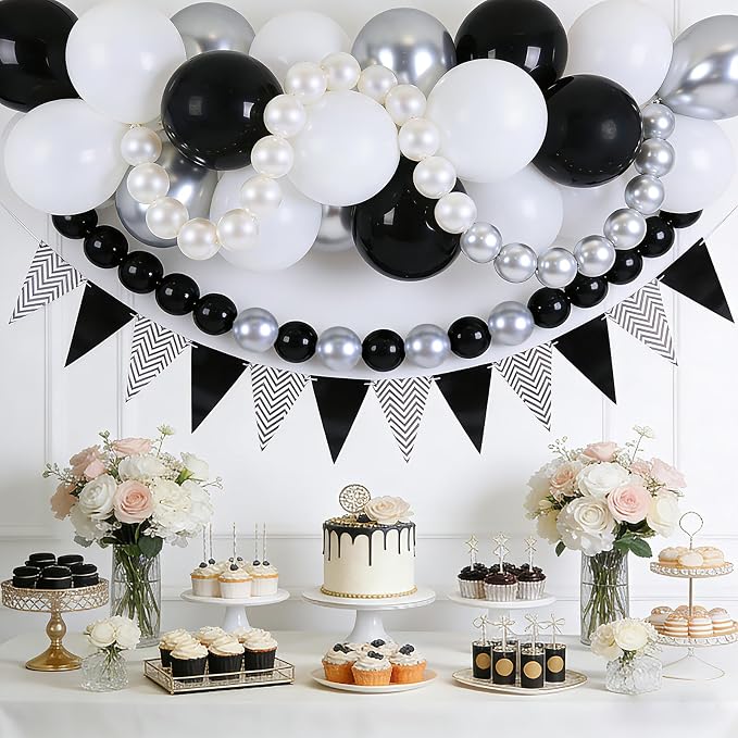 Black White and Silver Linking Balloons, Metallic Silver Quick Linked - Image 3