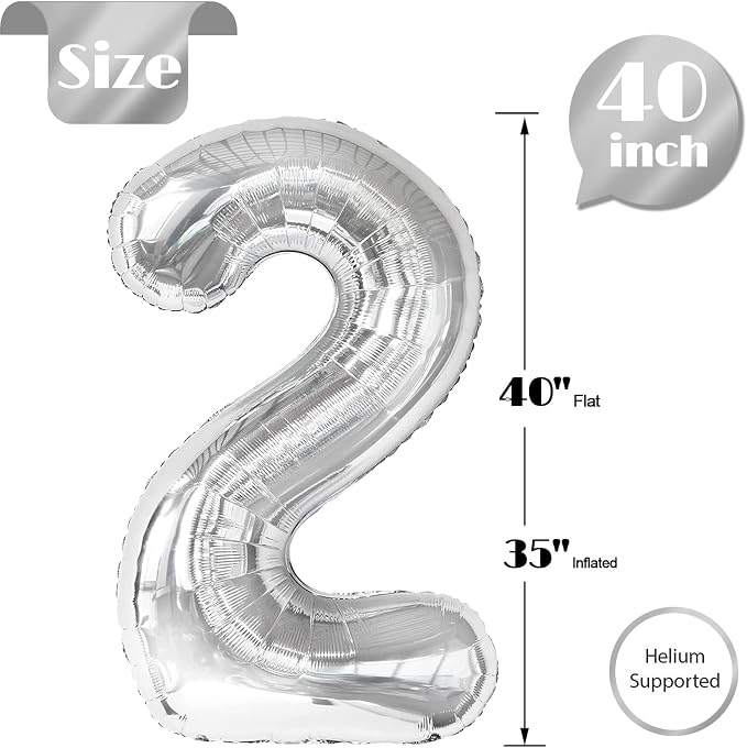 Silver Number 2 Balloon 40 Inch, 2nd Birthday Party Decorations Men Women | - Image 5