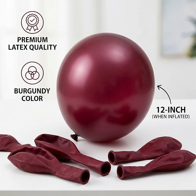 50pcs 12 Inch Burgundy Latex Party Balloons | Premium Maroon Balloons - Image 2