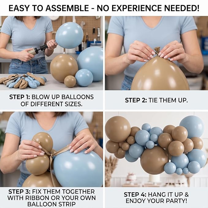 130pcs 18/12/10/5 Inch Dusty Blue and Khaki Balloon Garland Arch Kit | Assorted - Image 3