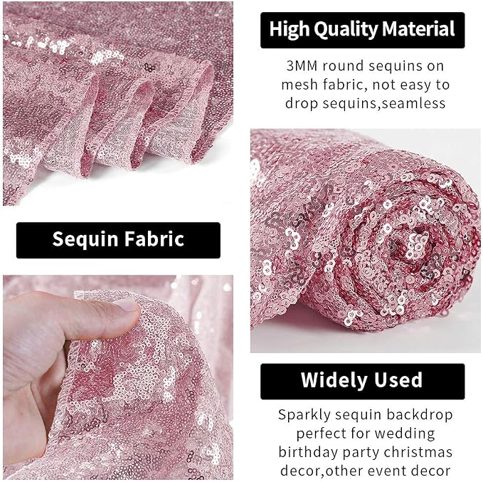 Hahuho Rose Pink Sequin Backdrop Curtain, Banquet Decoration（4 Panels, 2FT x 8FT - Image 3