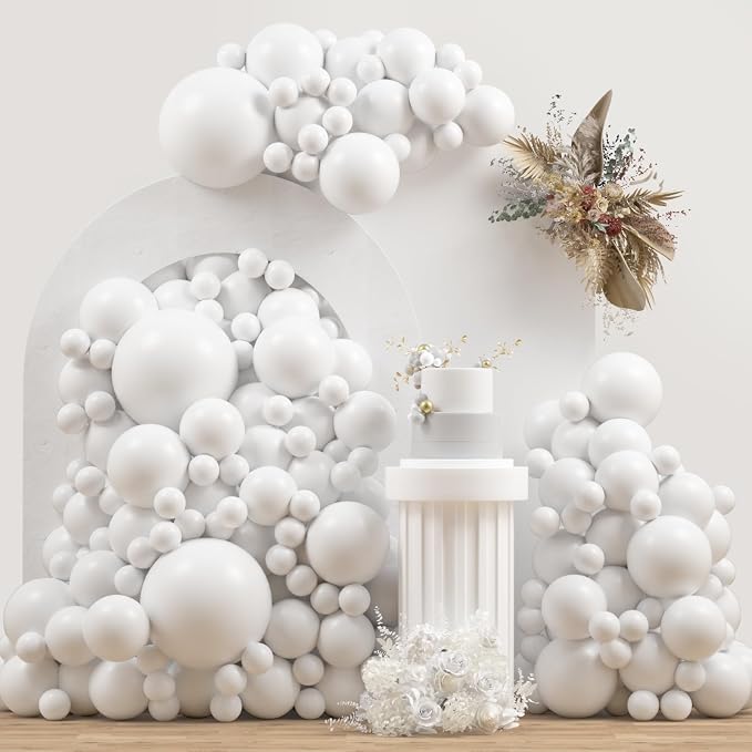 White Double Stuffed Balloons Different Size 115Pcs 5/10/12/18" White Balloon by JZCZOEB
