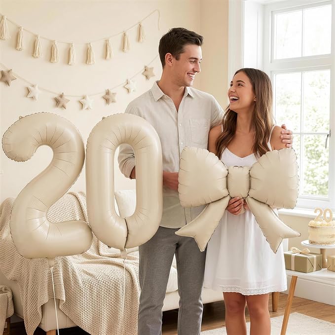Cream 6 Balloons with Bow Balloons, 40 Inch Giant Self Inflating Beige Foil - Image 6