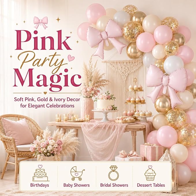 Pink Gold Balloons, 12 Inch Pastel Pink Metallic Gold Balloon - Image 5
