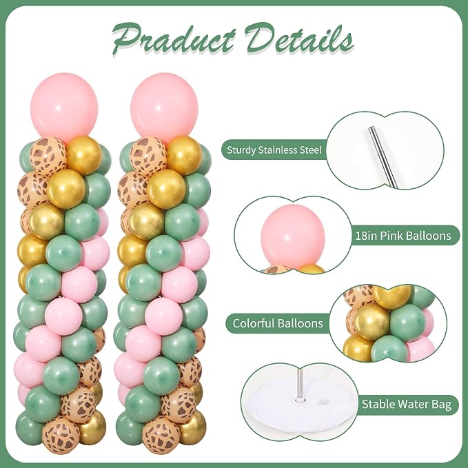 Pink Jungle Safari Balloon Column Stand Kit Set of 2 - Image 5