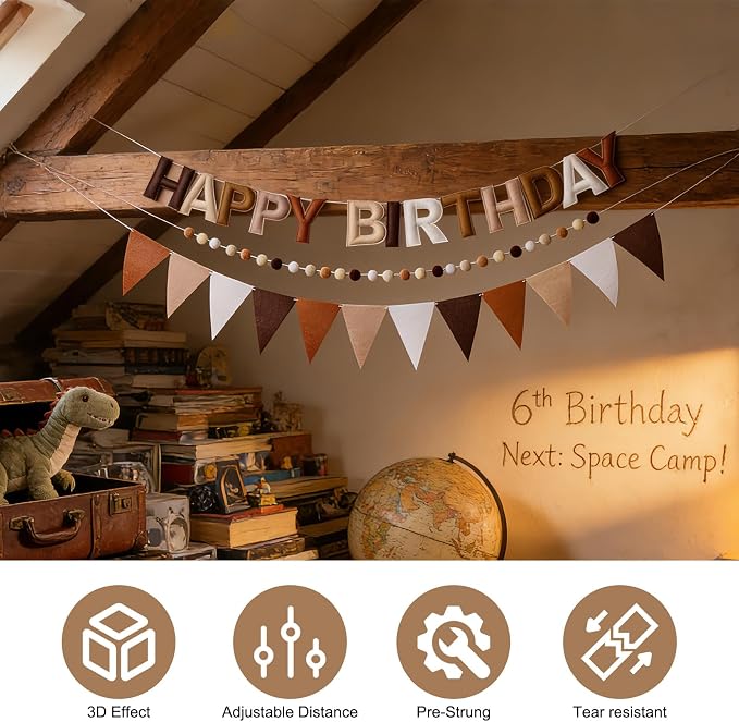 3D Happy Birthday Banner, Pre-Strung Felt Party Decorations | Ready-to-Hang 3D - Image 5