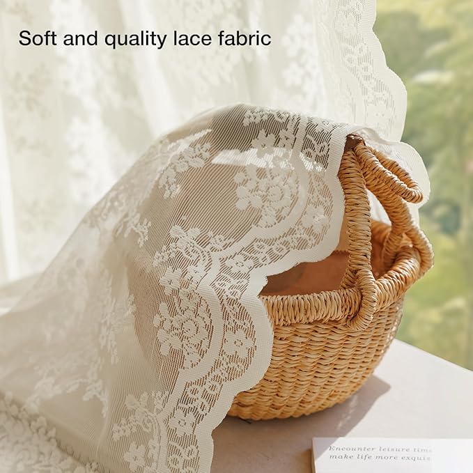 Anmao Vintage Lace Curtains 102 Inches Long 2 Panels Set, Romantic Elegant - Image 4