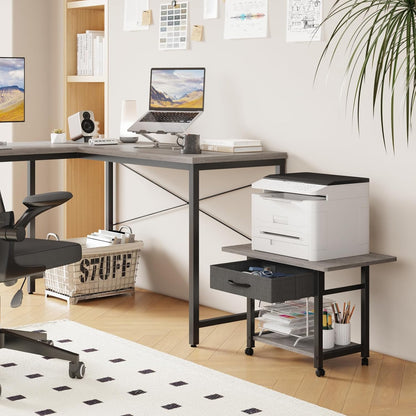 22"x15" Large Printer Stand with Storage Drawer, 2-Tier Under Desk Printer Table for Home Office, Printer Cart fit Fax Machine/3D Printer/Scanner(Gray)