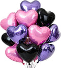 TONIFUL 15 Pcs 18 Inch Pink Black Purple Heart Shape Foil Mylar Balloons | by TONIFUL