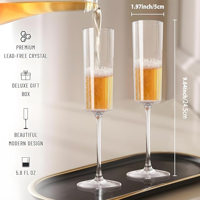 Ciaell 24 Pack Plastic Champagne Flutes - 6 Oz Flower Wavy Champagne Plastic Glasses - Heavy Duty Vintage Disposable Flutes for Party & Anniversary & Wedding