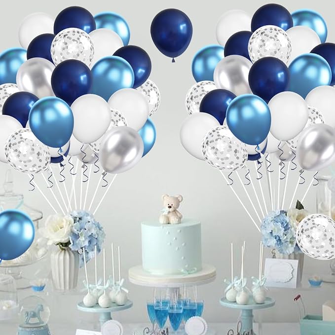 Navy Blue Silver Balloons, Metallic Silver, Boys Men Sports Graduation Baby - Image 6
