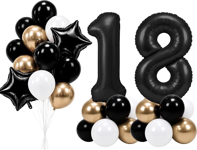 PartyWoo Number Balloons 40 Inch Black Number 18 Kit 33pcs by PartyWoo