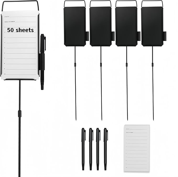 Golf Metal Proximity Marker, Closest to The Pin Marker Set- Includes Golf Course Fairway Distance Markers, Pens and Cards Perfect for Sports & Outdoors Golf Tournament Signs（4 Pack）