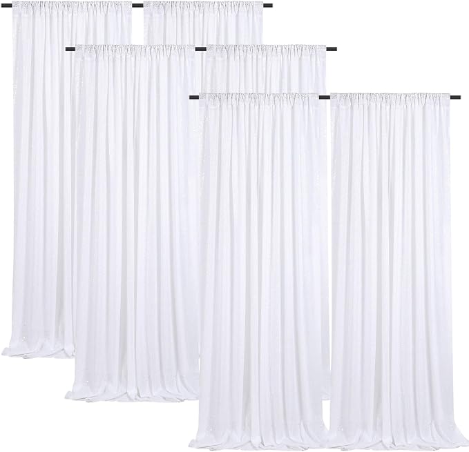 White Sequin Curtains Backdrop 6 Pcs 2FTx8FT Shiny Shimmer Fabric | Glitter by B-COOL